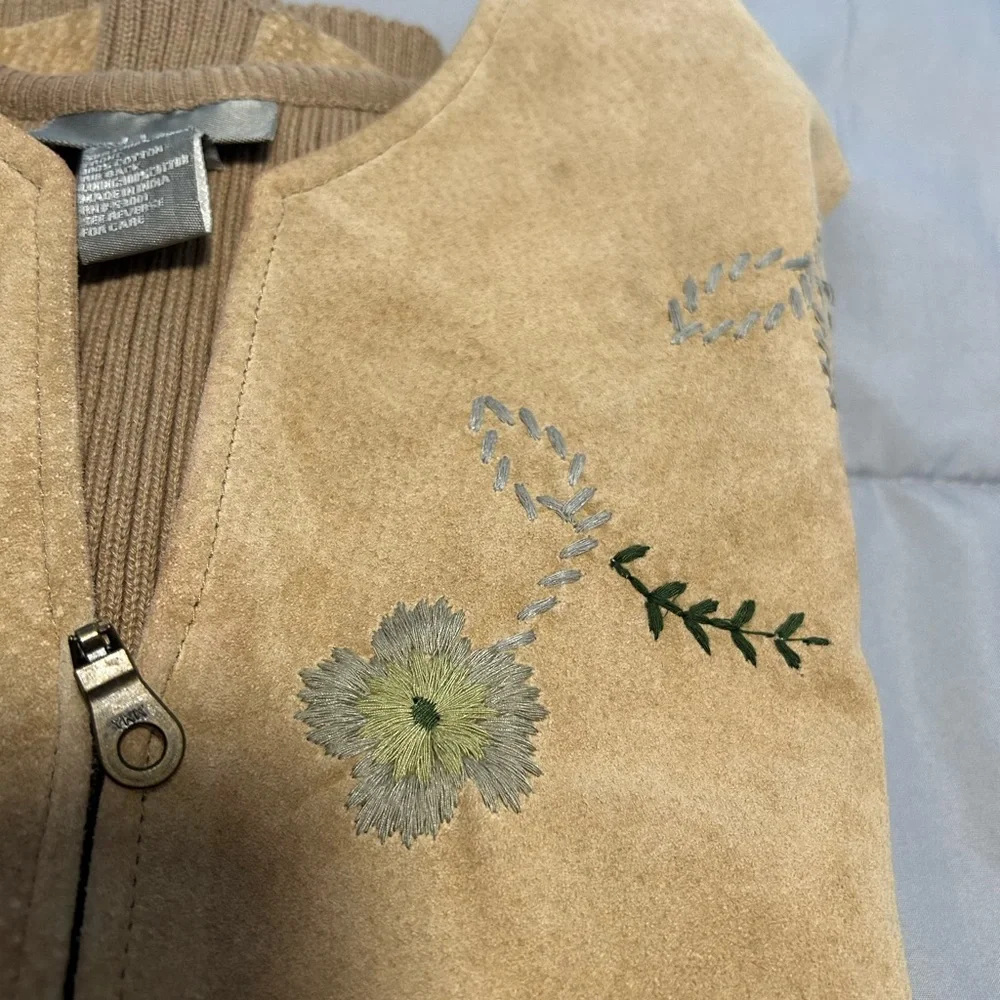 Ivy Brand Flower Embroidered Suede Front Knit Back Vest Size XL
